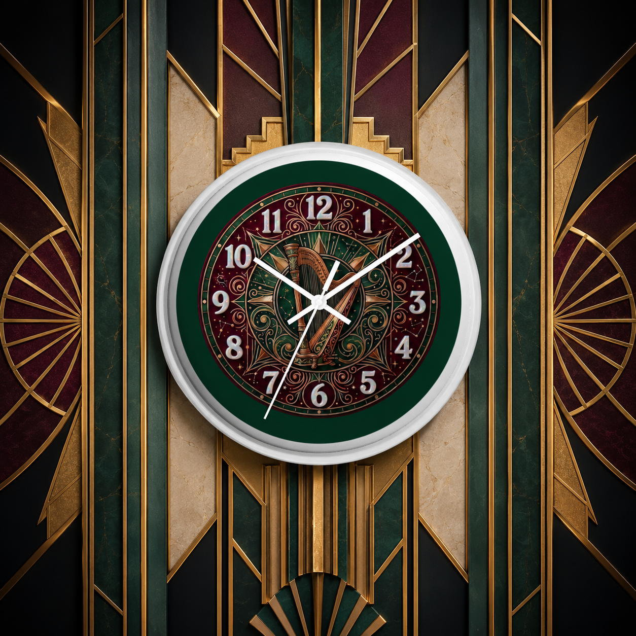 Celestial Baroque Harp Wall Clock — Art Deco Collection Description