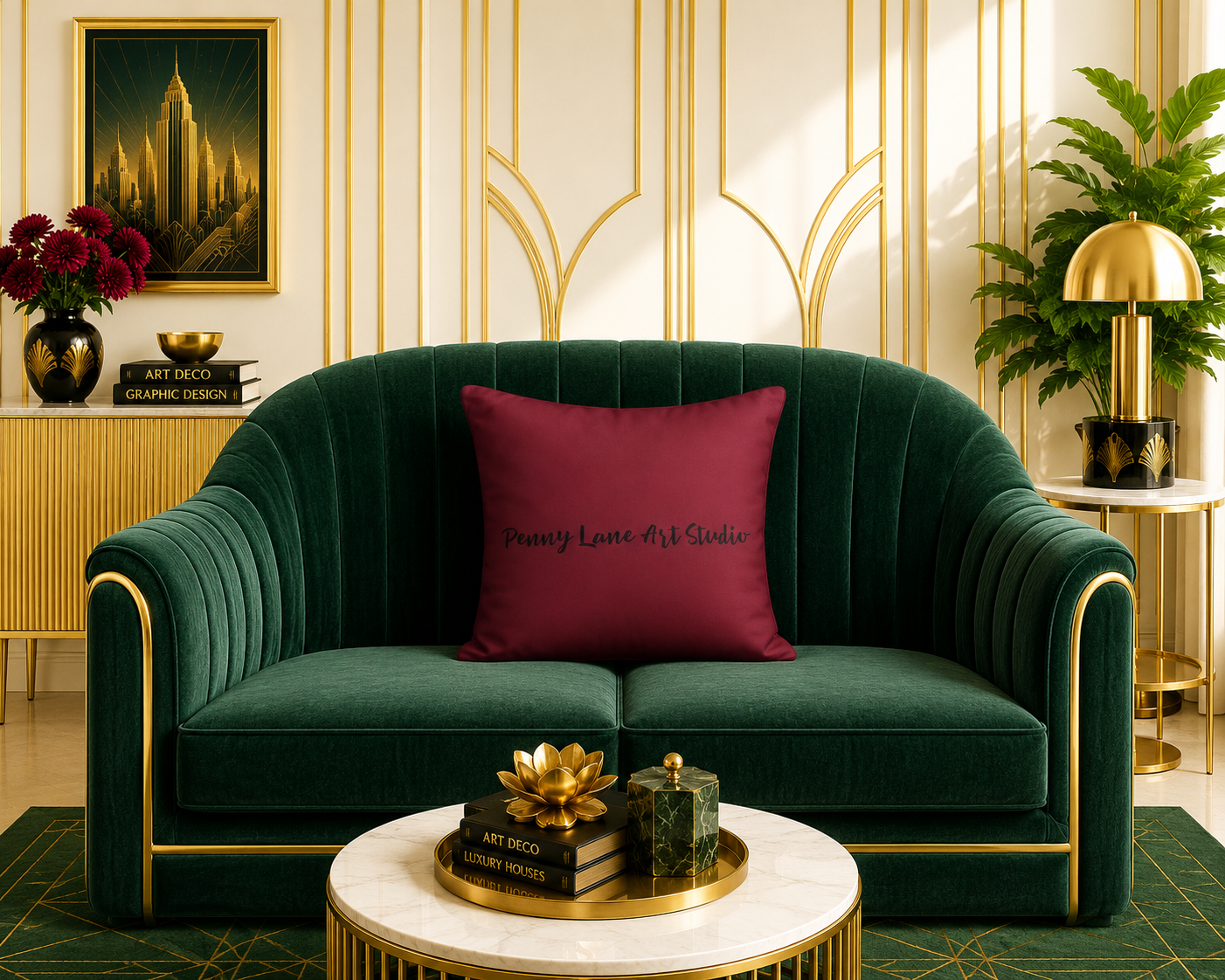 Midnight Panther Fusion Premium Throw Pillow – Luxury 1930s Art Deco Accent