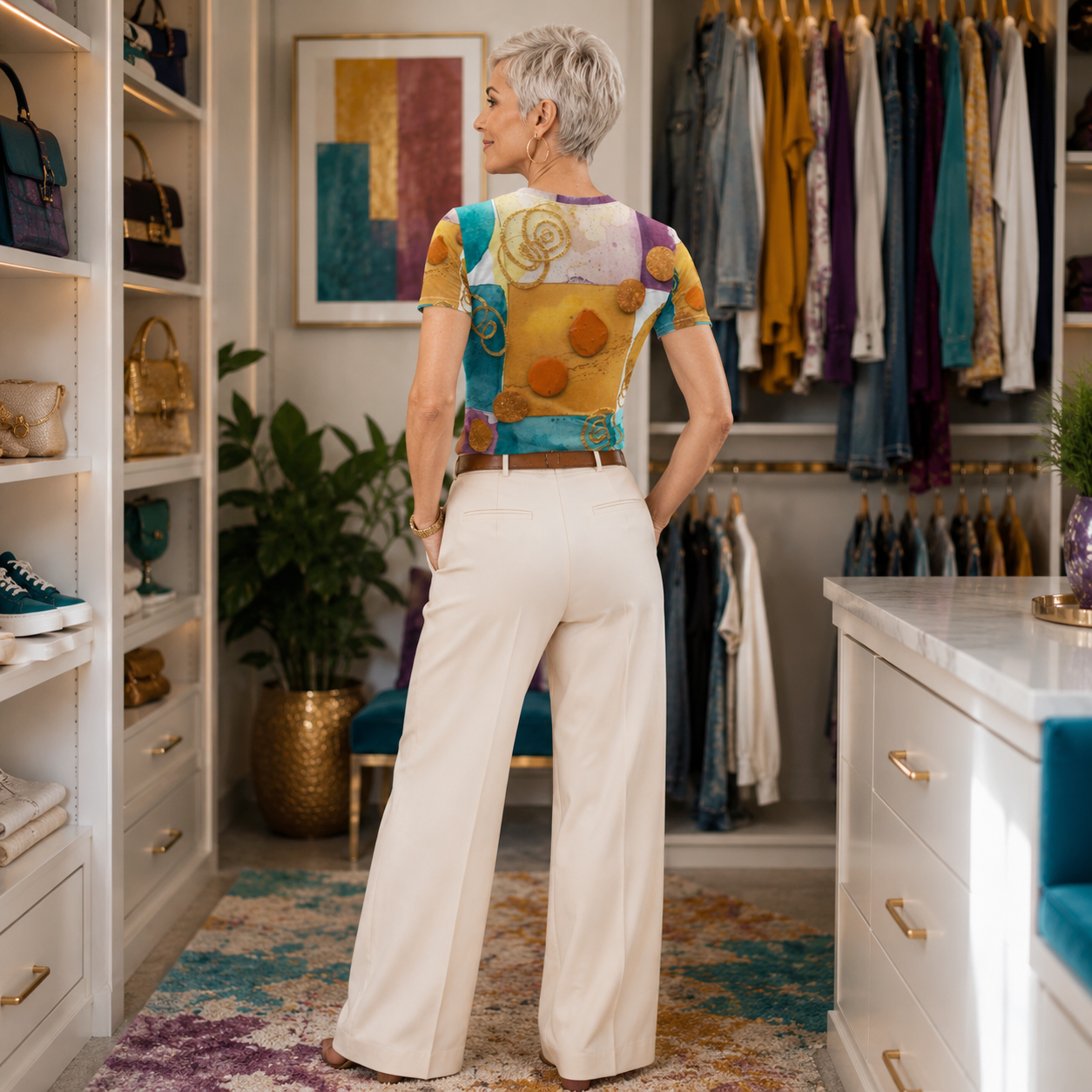 Mid-Century Muse Geometric Abstract Watercolor Premium Tee
