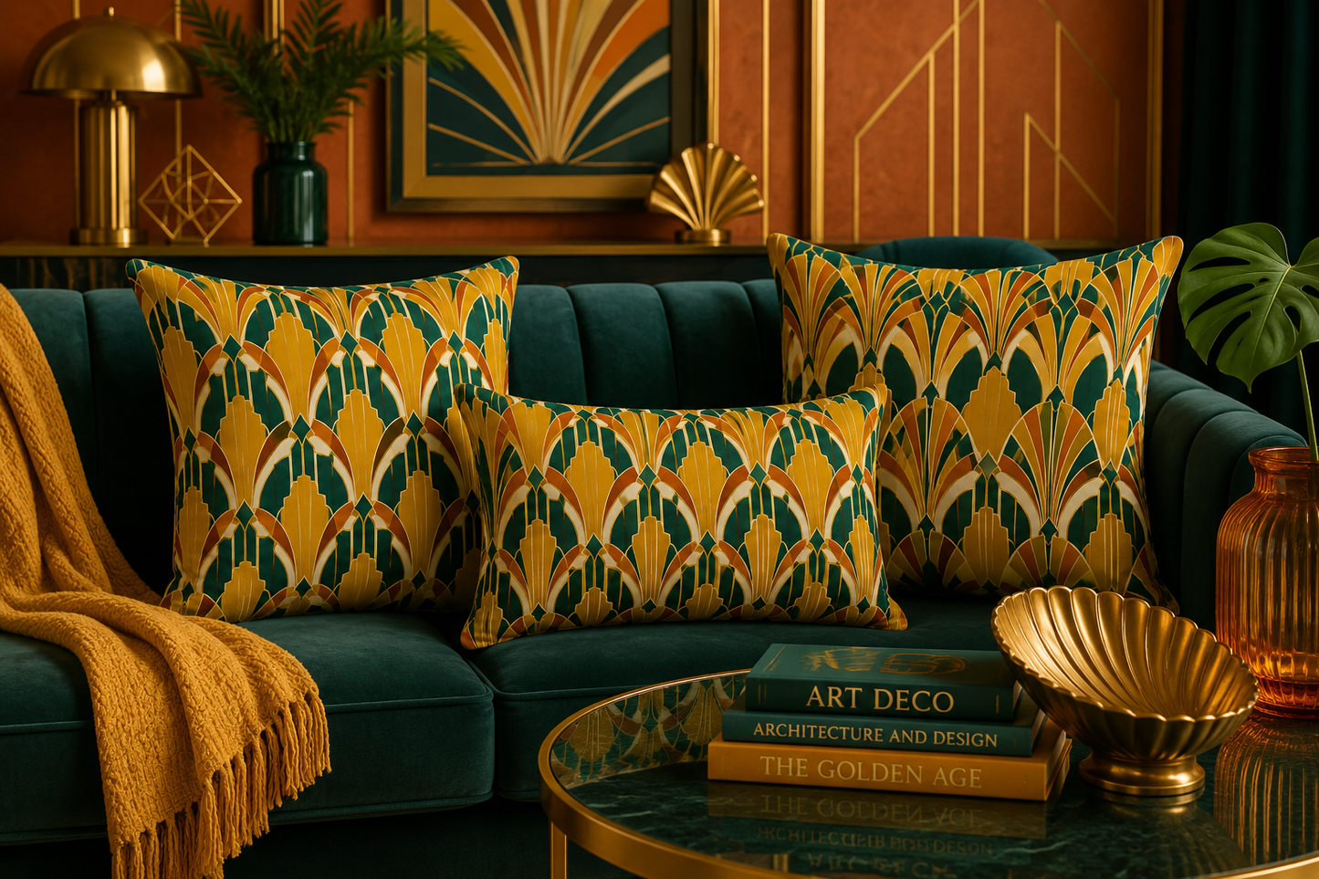 The Metropolis Fan Premium Art Deco Pillow