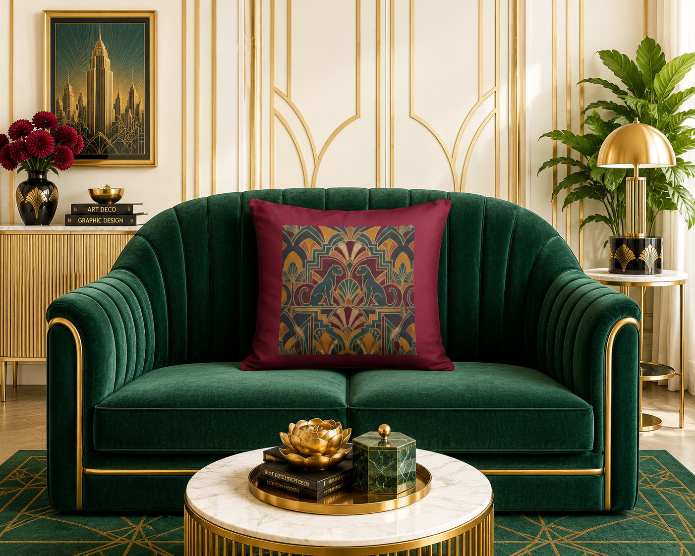 Midnight Panther Fusion Premium Throw Pillow – Luxury 1930s Art Deco Accent