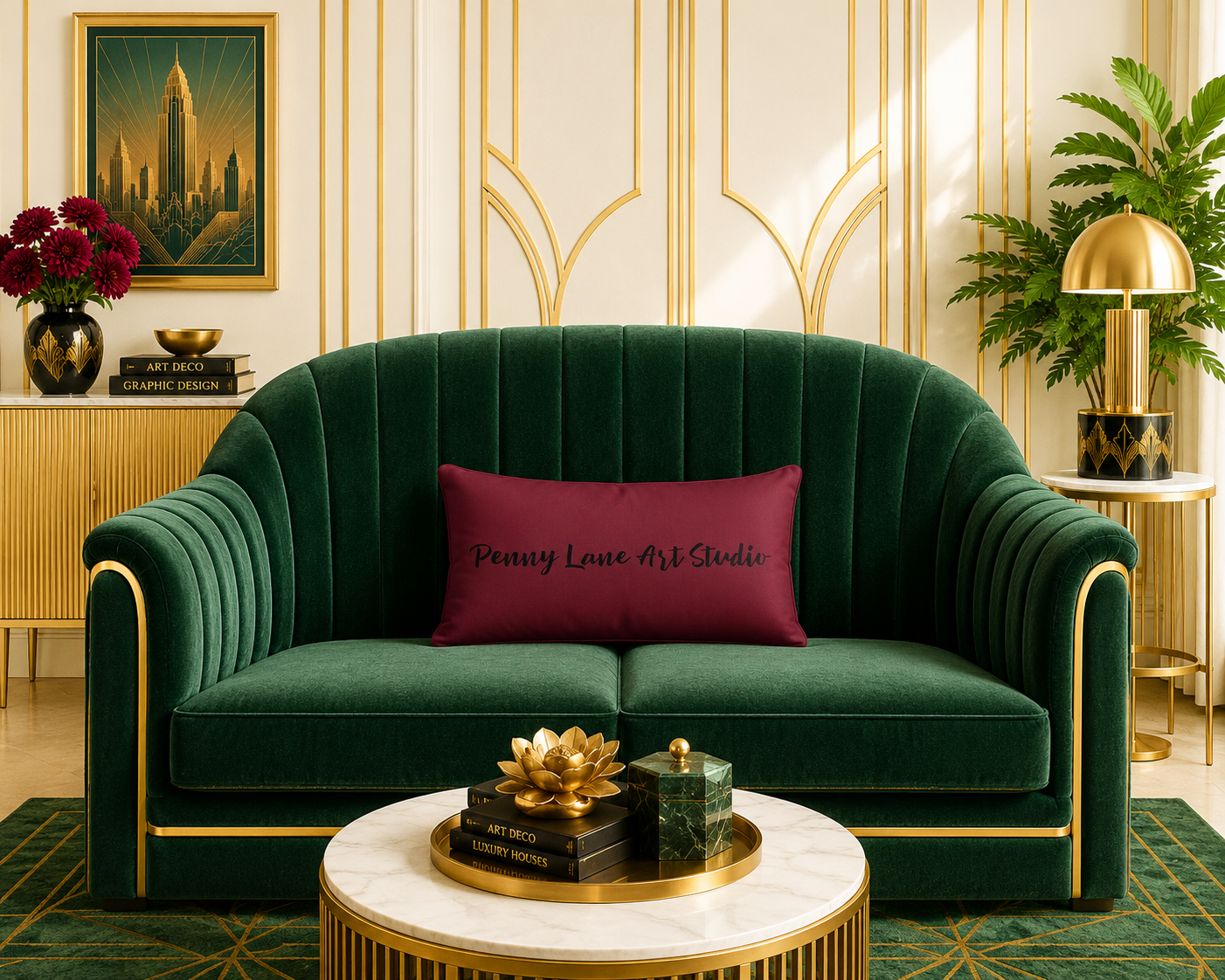 Midnight Panther Fusion Premium Throw Pillow – Luxury 1930s Art Deco Accent