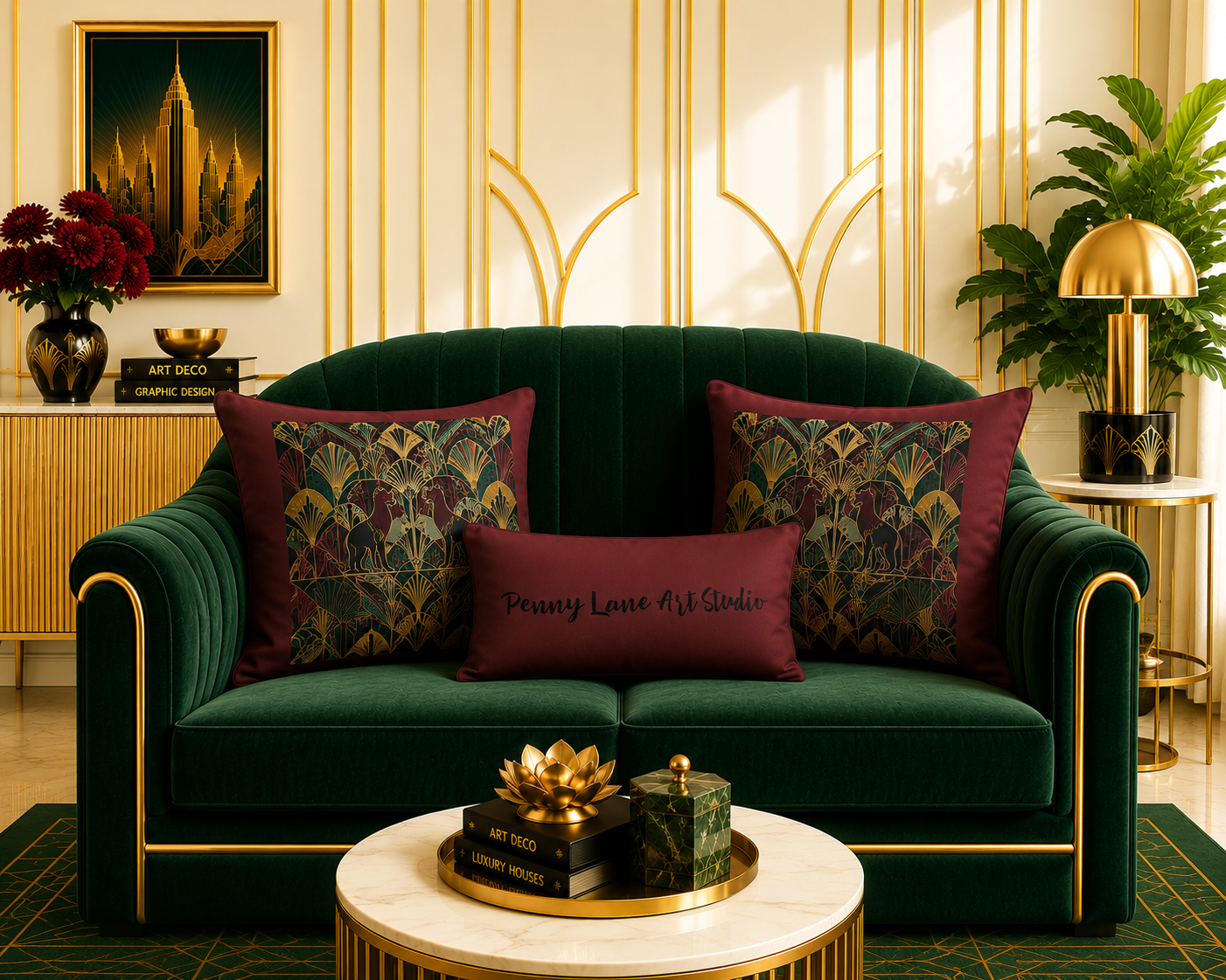 Midnight Panther Fusion Premium Throw Pillow – Luxury 1930s Art Deco Accent