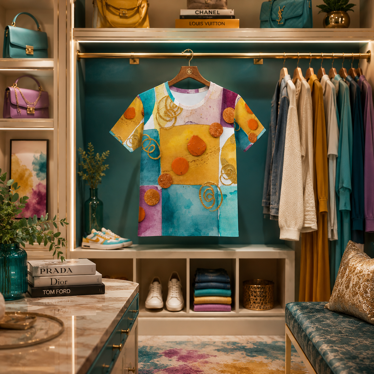 Mid-Century Muse Geometric Abstract Watercolor Premium Tee