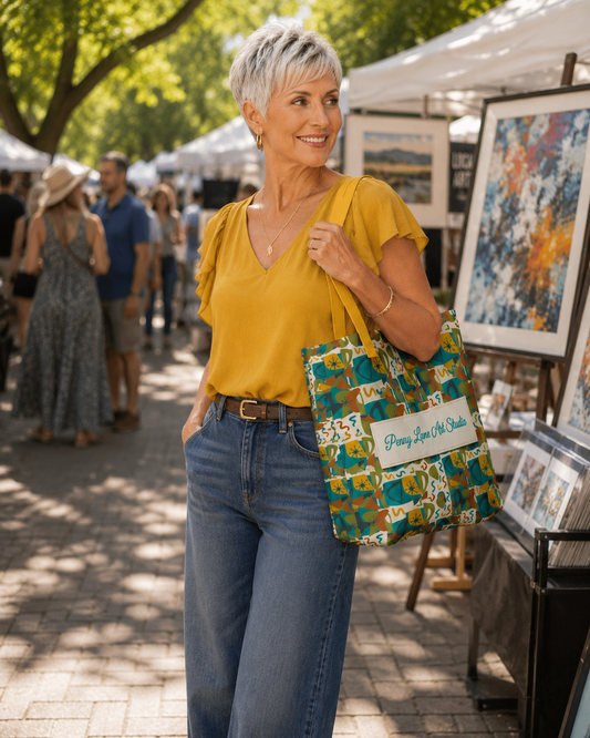 The "Penny Lane"  Mid-Century Modernist Tote. 15"x 15" All-Over Tote