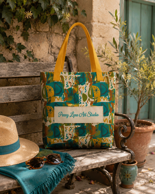 The "Penny Lane"  Mid-Century Modernist Tote. 15"x 15" All-Over Tote