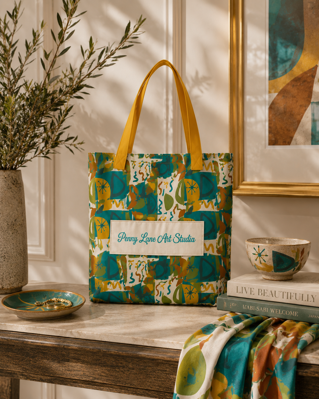 The "Penny Lane"  Mid-Century Modernist Tote. 15"x 15" All-Over Tote