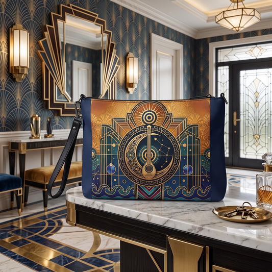 Art Deco Celestial Lute Artisan Crossbody Bag