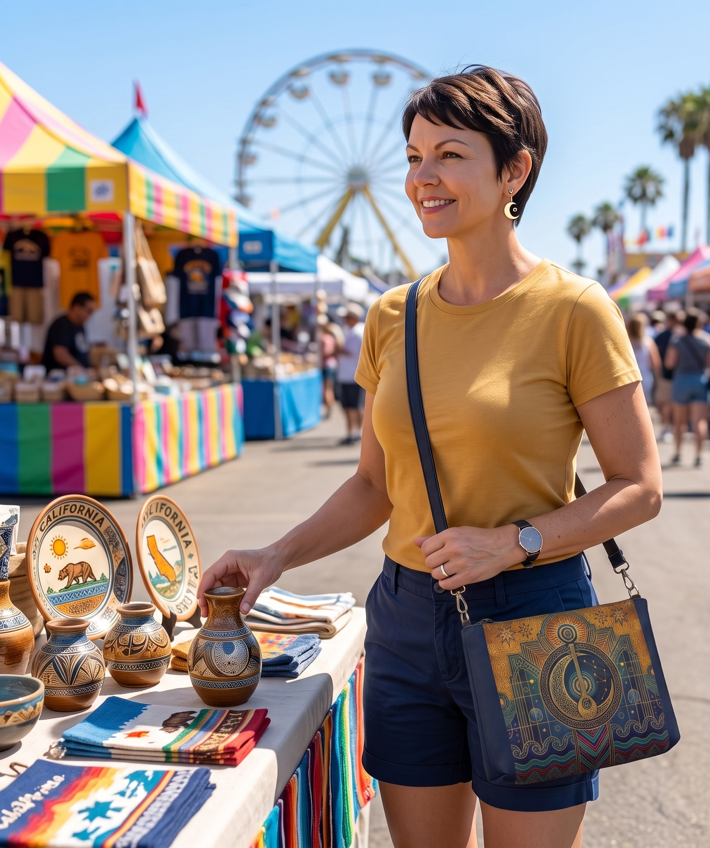 Art Deco Celestial Lute Artisan Crossbody Bag