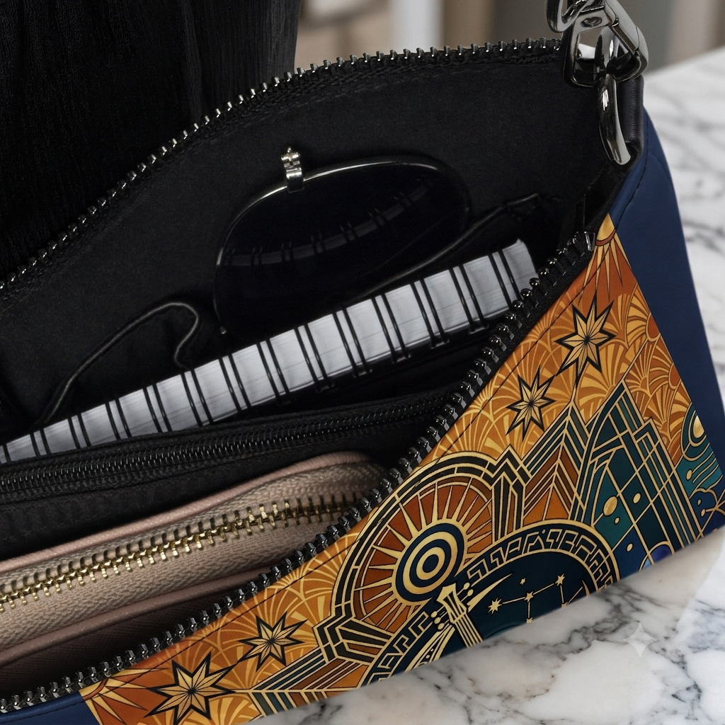 Art Deco Celestial Lute Artisan Crossbody Bag