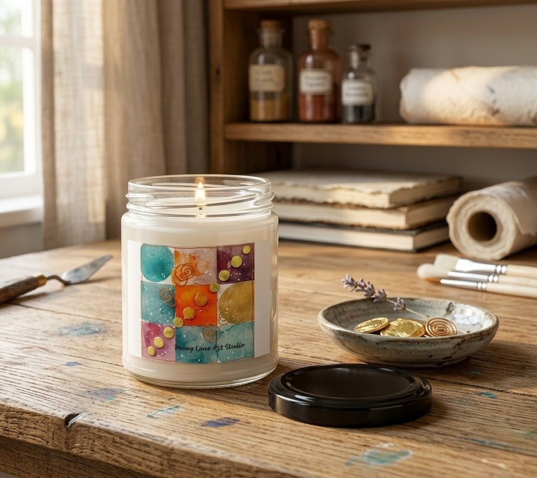Scented soy candle. "Galaxy of Moon & Stars" Created from my Original art.